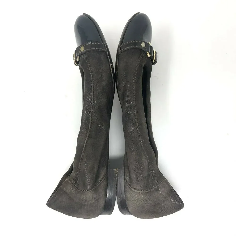 AGL Shimmer Ballet Flat Womens 38 / 8 Brown‎ Leather Patent Cap Toe Slip On
